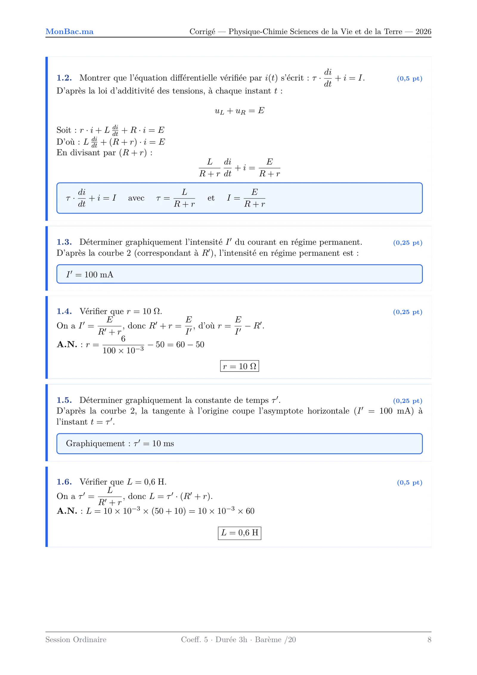 Corrige Physique Bac SVT 2026 page 8