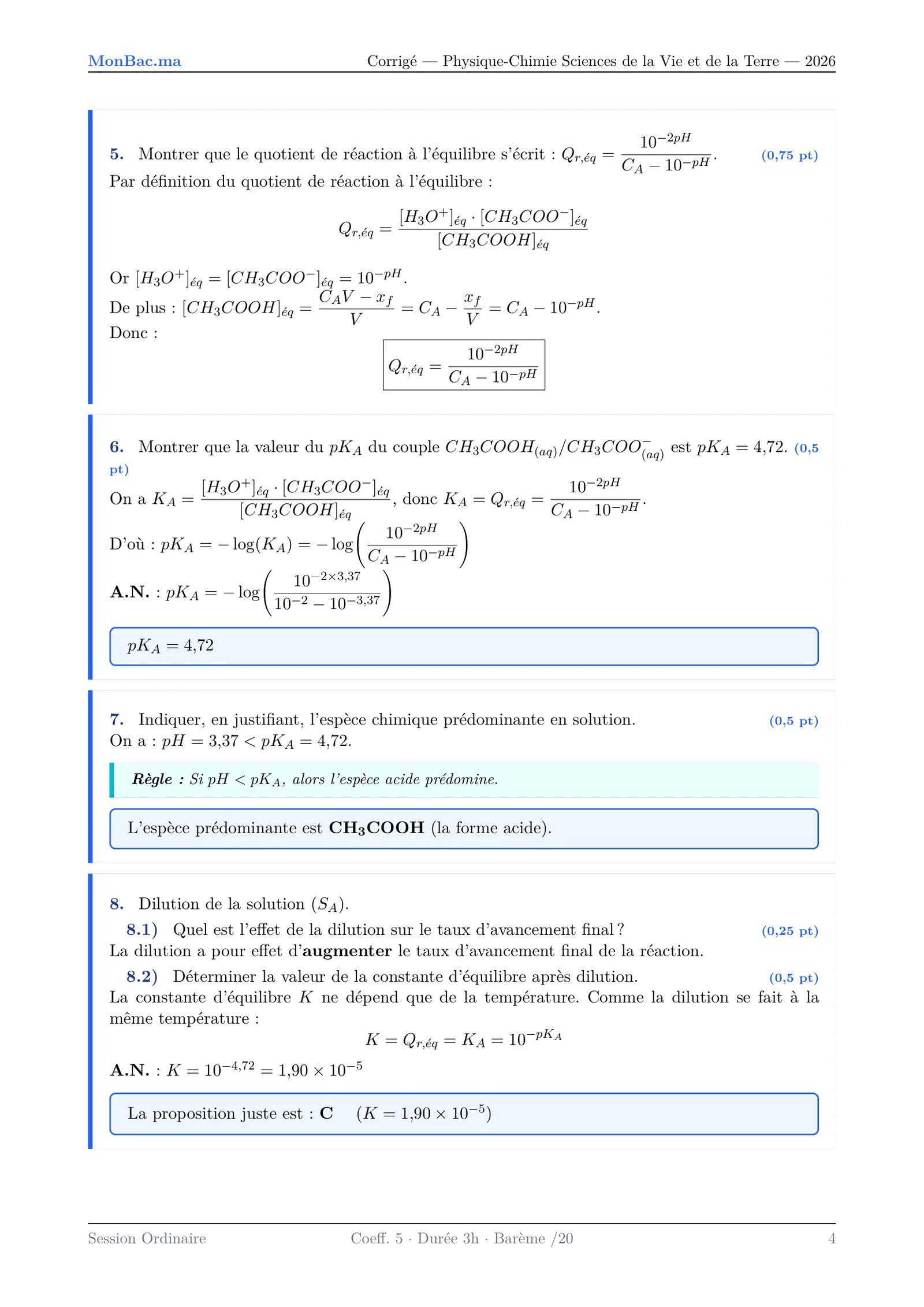 Corrige Physique Bac SVT 2026 page 4