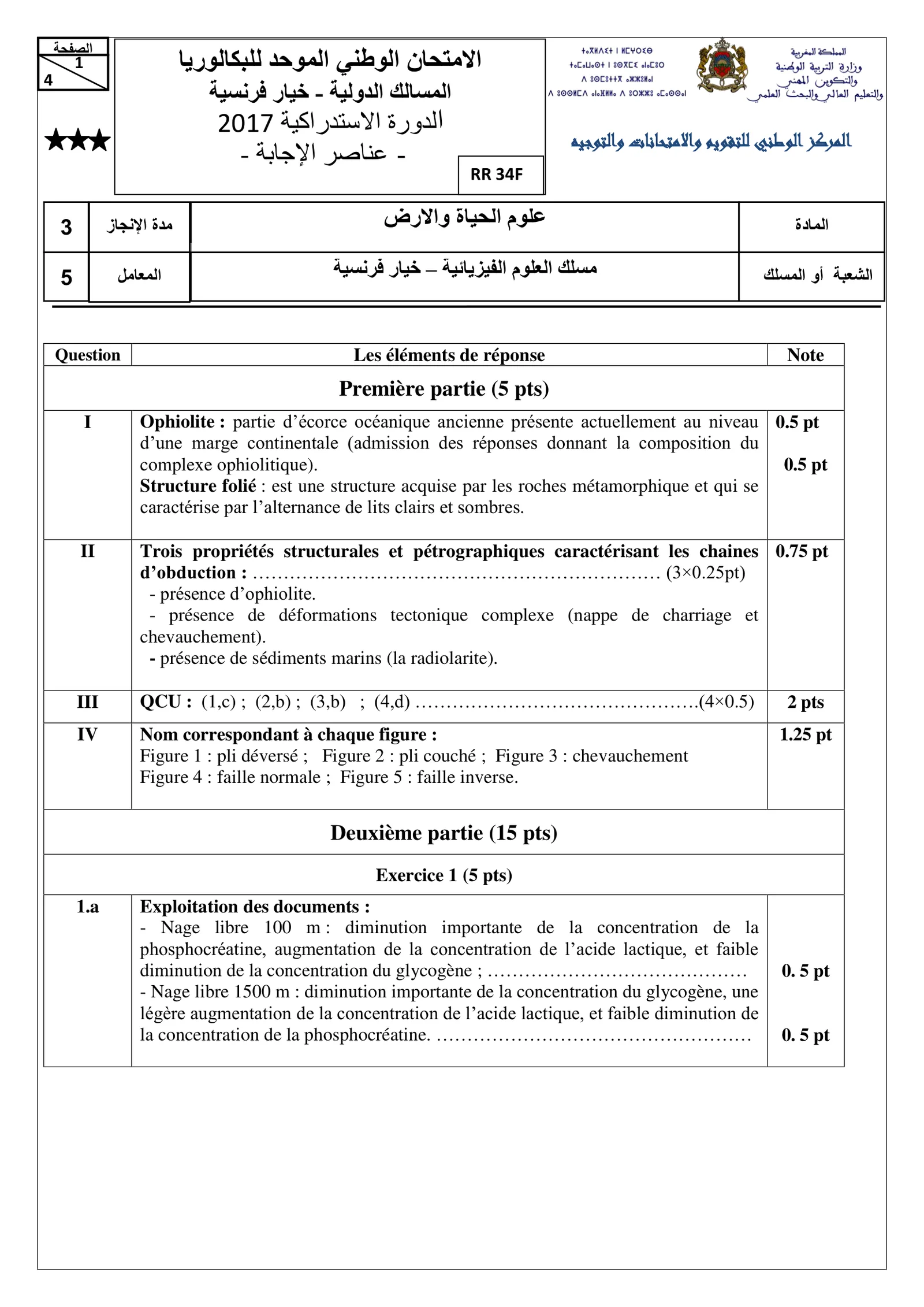 Corrige SVT Bac SVT 2017 page 1