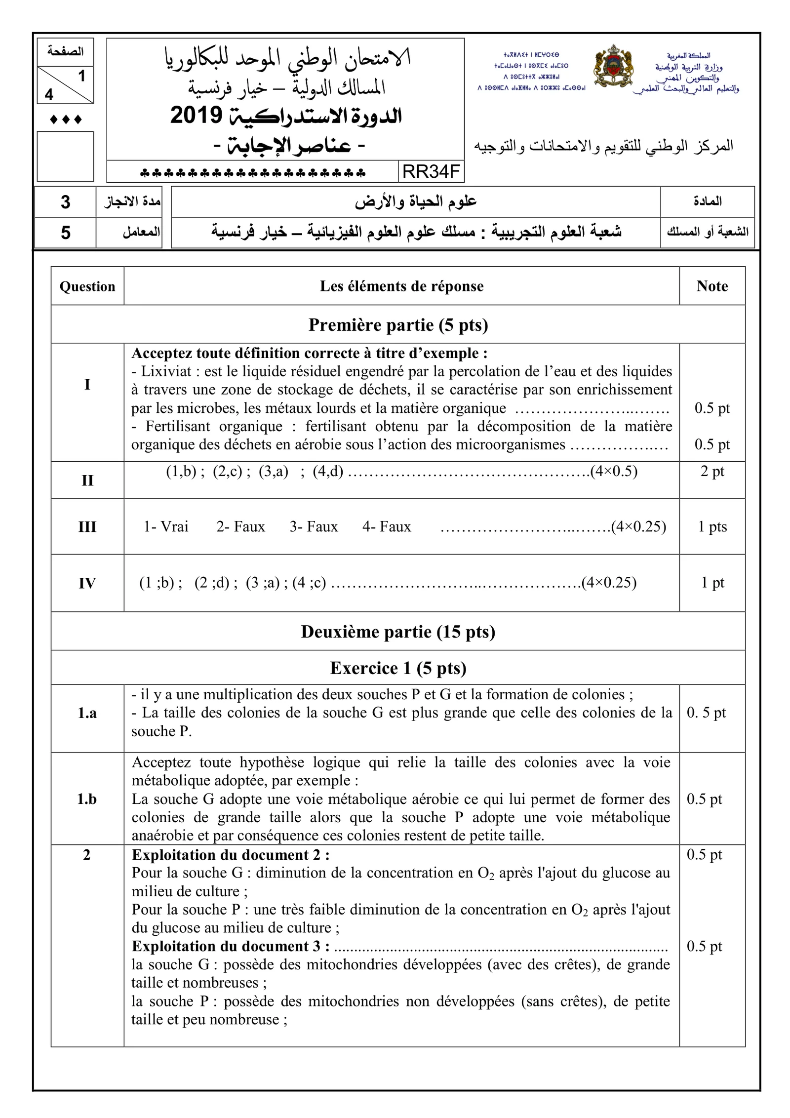 Corrige SVT Bac SVT 2019 page 1