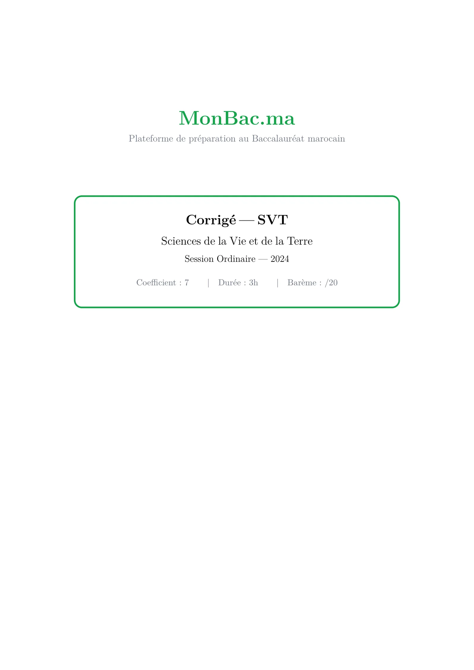 Corrige SVT Bac SVT 2024 page 1