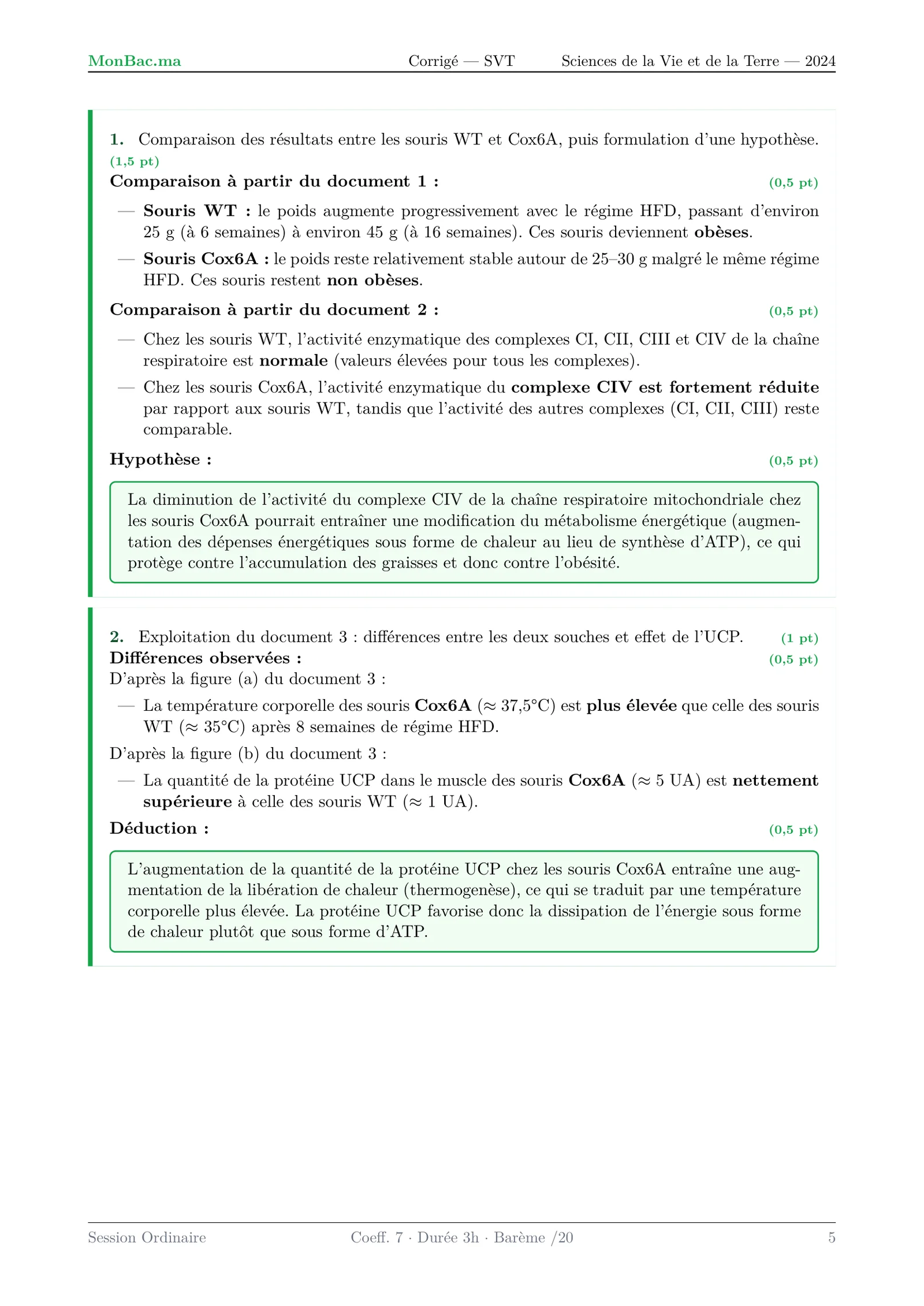 Corrige SVT Bac SVT 2024 page 5